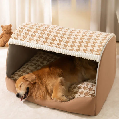 MC THE BLACK DIAMOND warm winter dog house nest with washable, detachable mat for medium to large dogs, ideal for cozy, deep sleep.