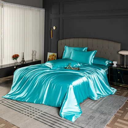 Black satin bedding set with smooth, skin-friendly quilt cover in solid color, featuring a luxurious duvet cover from 𝕄𝕔 𝕋𝕙𝕖 𝔹𝕝𝕒𝕔𝕜 𝔻�
