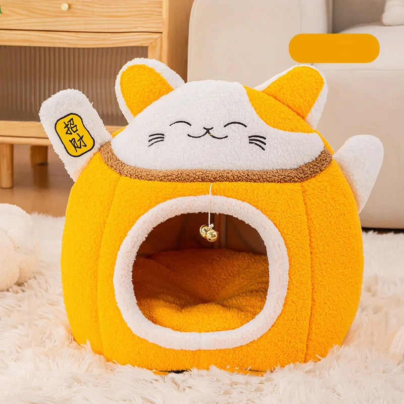 MC THE BLACK DIAMOND Lucky Fortune Cat Pet Bed in winter warm cave style with plush interior for cozy comfort