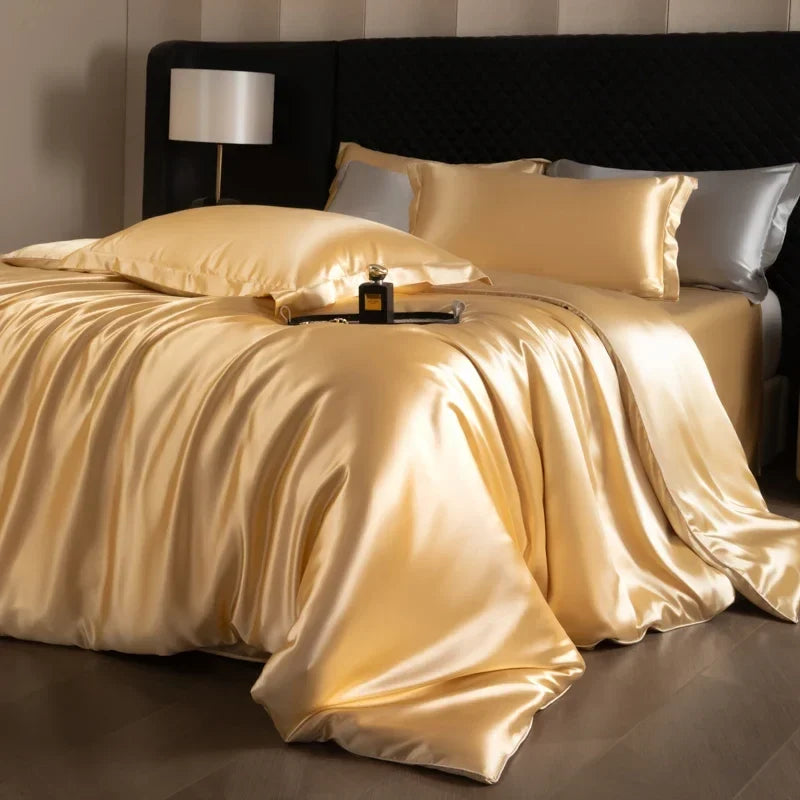 Luxury MC The Black Diamonds silky satin duvet cover set in solid color for single, double, queen, or king size beds.