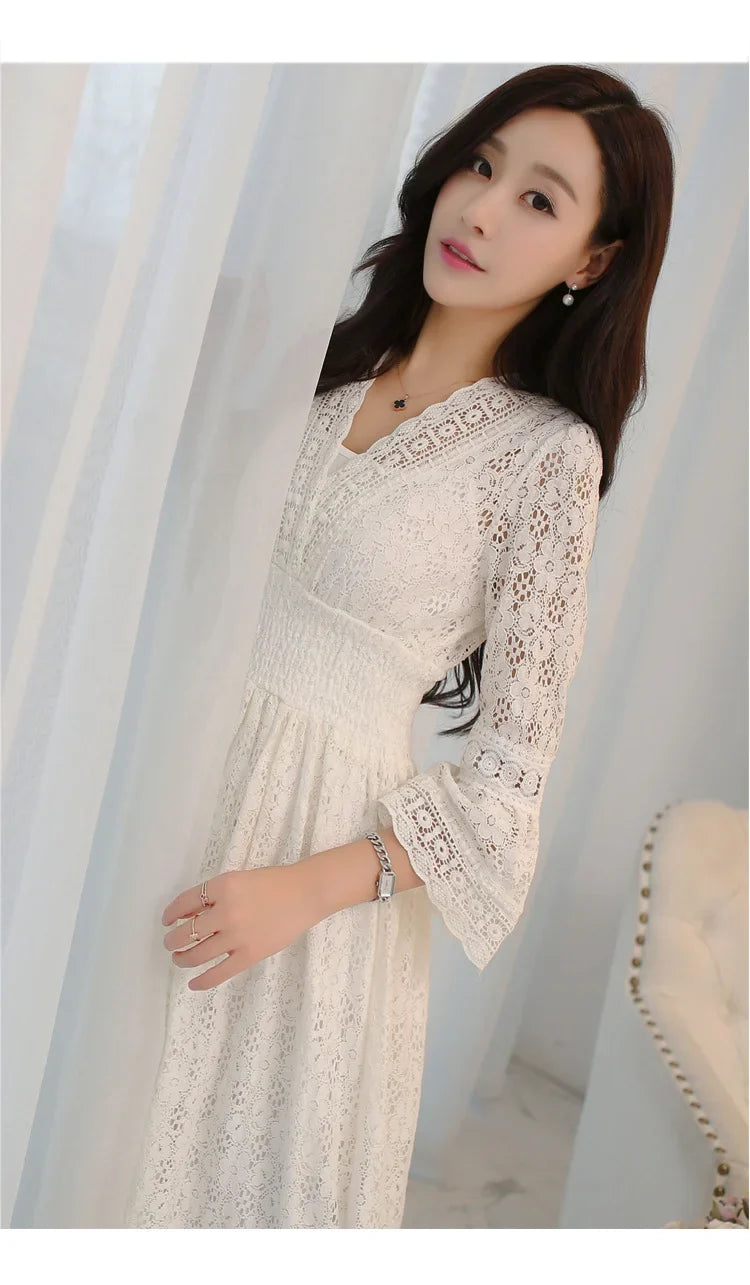 Slim fit women’s lace V-neck beach dress by MC THE BLACK DIAMOND, featuring lightweight fabric and elegant design.