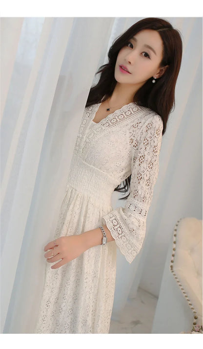 Slim fit women’s lace V-neck beach dress by MC THE BLACK DIAMOND, featuring lightweight fabric and elegant design.