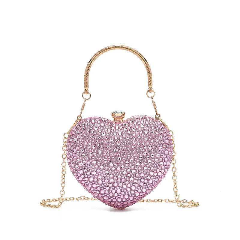 Luxury MC THE BLACK DIAMOND heart-shaped crystal clutch purse with diamond inlay, rhinestone embellishments, evening party shoulder bag