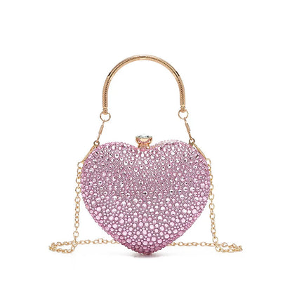 Luxury MC THE BLACK DIAMOND heart-shaped crystal clutch purse with diamond inlay, rhinestone embellishments, evening party shoulder bag