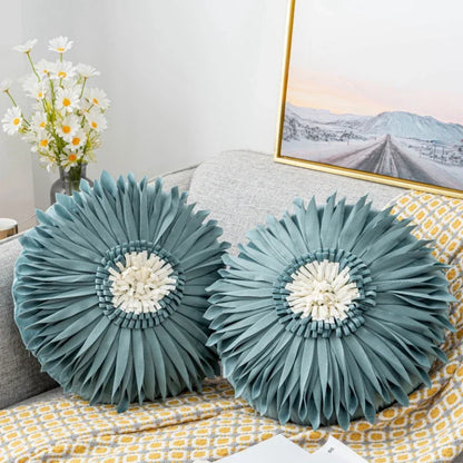 Pink and white velvet throw pillow with 3D chrysanthemum embroidery, 45x45cm, for home decor by MC THE BLACK DIAMOND.