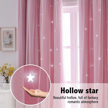 Blue double-layer princess curtains with two panels, featuring elegant fabric and decorative design from MC THE BLACK DIAMOND.