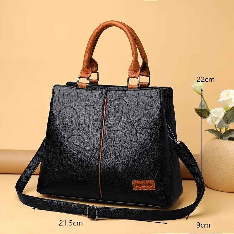MC THE BLACK DIAMOND PU leather casual crossbody bag for women, large capacity travel shoulder tote with stylish design.