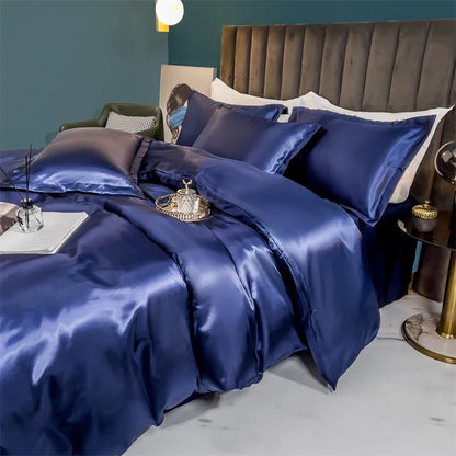 Solid silk bedding set with duvet cover, bedsheet, and rayon satin pillowcases from 𝕄𝕔 𝕋𝕙𝕖 𝔹𝕝𝕒𝕔𝕜 𝔻𝕚𝕒