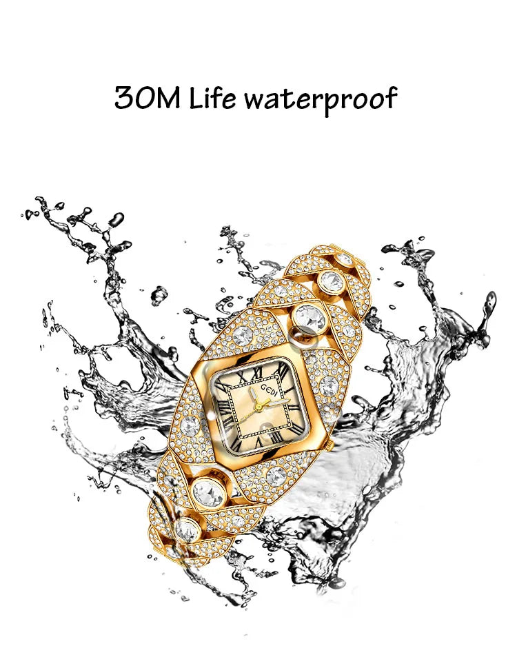 Women’s luxury bracelet watch by MC The Black Diamond with diamond inlays, featuring a sleek design and elegant jewelry style.