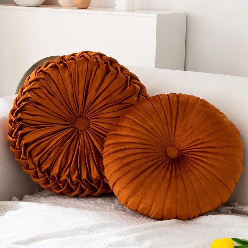 Pink round pumpkin-shaped pillow by MC THE BLACK DIAMOND, soft seat cushion and waist pillow for living room decor.