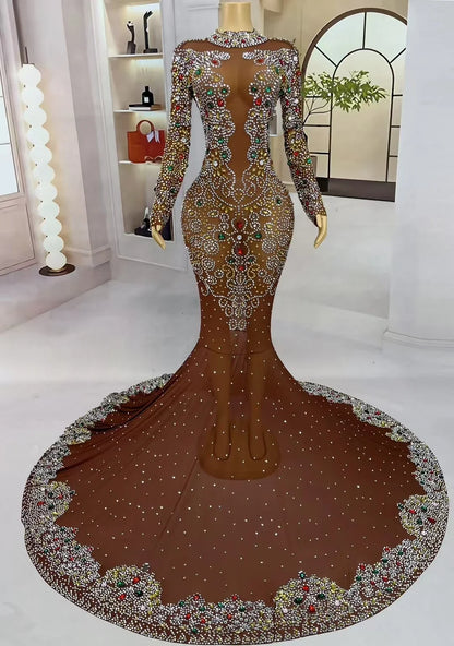 Floor-length MC THE BLACK DIAMOND MC Luxury Dress with sparkly crystal embellishments and elegant design.