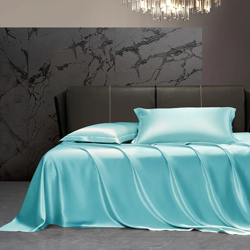 Solid silk bedding set with duvet cover, bed sheets, pillowcases, and coverlet from 𝕄𝕔 𝕋𝕙𝕖 𝔹𝕝𝕒𝕔𝕜 𝔻𝕚�