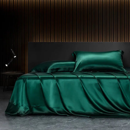 Solid silk bedding set with duvet cover, fitted sheet, pillowcases, and bedspreads for single or double beds by 𝕄𝕔 𝕋𝕙𝕖 𝔹𝕝𝕒𝕔𝕜 �