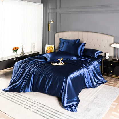 Luxury MC The Black Diamonds satin bedding set with solid color quilt cover in single, double, queen, and king sizes, soft and silky.