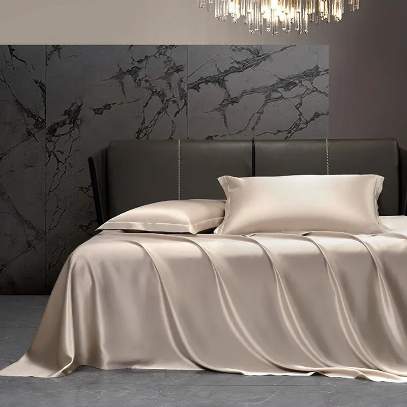Solid silk bedding set with duvet cover, fitted sheet, flat sheet, pillowcases, and bedspreads for single or double beds by 𝕄𝕔 𝕋𝕙𝕖 𝔹𝕝𝕒𝕔𝕜