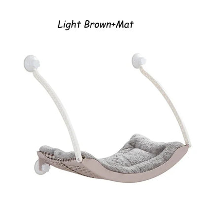 MC THE BLACK DIAMOND cat hammock bed with Arctic fleece, suction cup, and balcony hanging design for comfortable sunbathing.