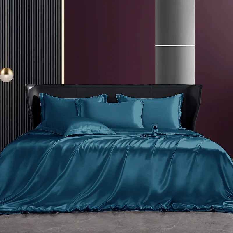 Solid silk bedding set with duvet cover, fitted sheet, pillowcases, and bedspreads for single or double beds by 𝕄𝕮 𝕋𝕙𝕖 𝔹𝕝𝕒𝕔𝕜 �
