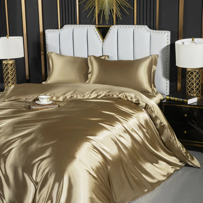 Luxurious solid silk bedding set with duvet cover, bed sheets, and pillowcases from 𝕄𝕔 𝕋𝕙𝕖 𝔹𝕝𝕒𝕔𝕜 𝔻𝕚𝕒