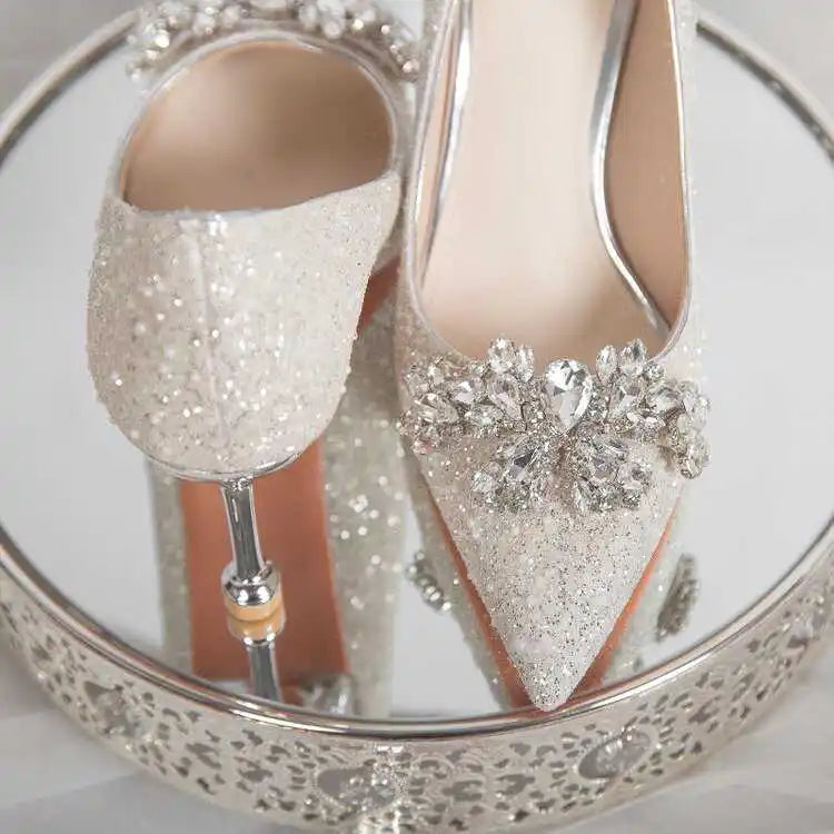 Silver crystal high heels from MC The Black Diamonds with elegant spring and autumn design, perfect for wedding or special occasions.