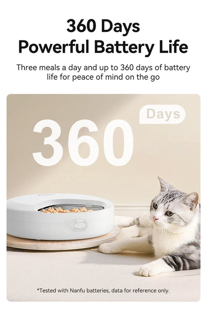 Automatic pet feeder by MC THE BLACK DIAMOND dispensing wet and dry food for cats and dogs with wireless smart technology.
