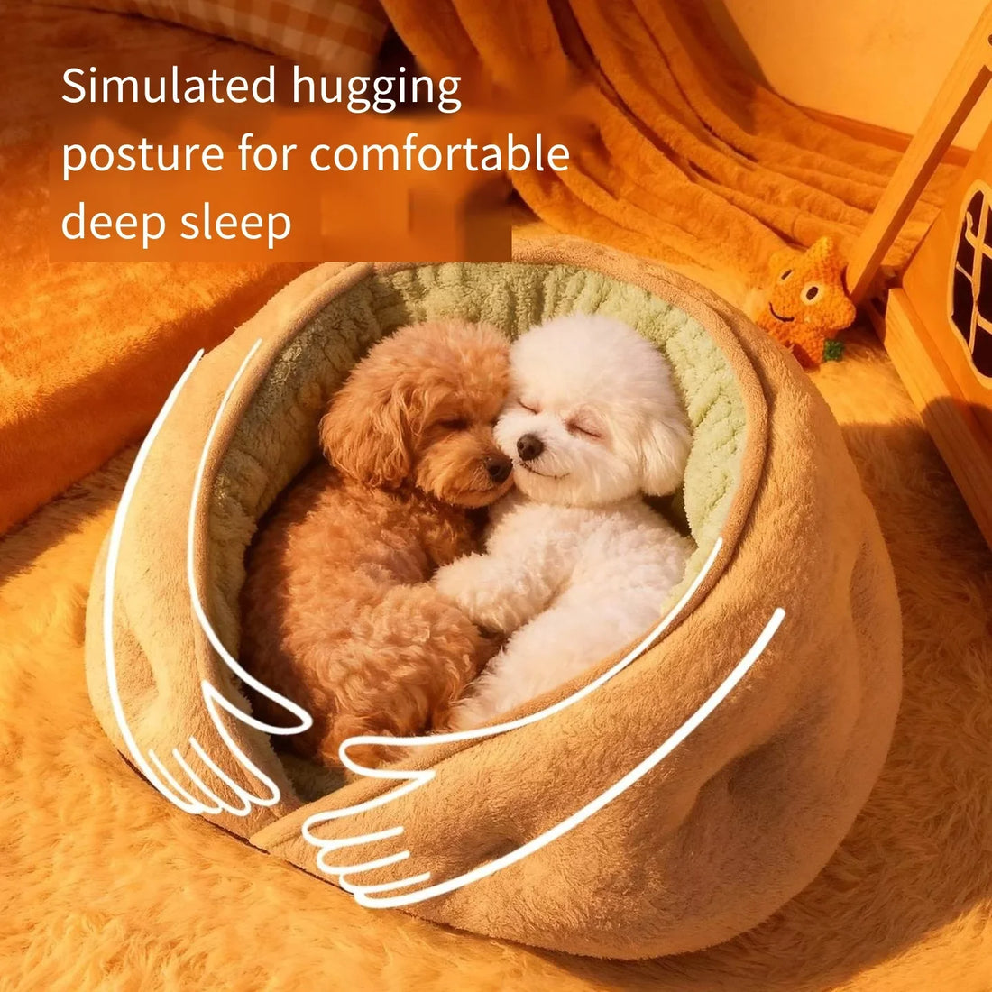 Small dog teddy bear-shaped winter pet bed by MC THE BLACK DIAMOND, thickened, cozy, all-season dog mat for secure sleeping comfort.