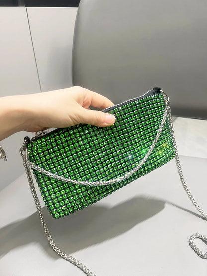 Luxury MC THE BLACK DIAMOND rhinestones clutch purse, women’s handle shoulder bag with sparkling embellishments and elegant design.