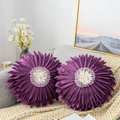 Pink and white modern velvet throw pillow with 3D chrysanthemum stitching, 45x45cm, blue cushion case, home decor by MC THE BLACK DIAMOND