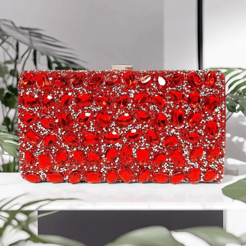 Silver rhinestone women’s wedding clutch bag by MC THE BLACK DIAMOND, elegant crystal shoulder evening handbag for bridal and party events.