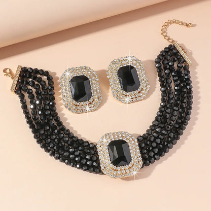 Crystal necklace and geometric square pearl earrings by 𝕄𝕮 𝕋𝕙𝕖 𝔹𝕝𝕒𝕔𝕜 𝔻𝕚𝕒𝕞𝕠𝕟