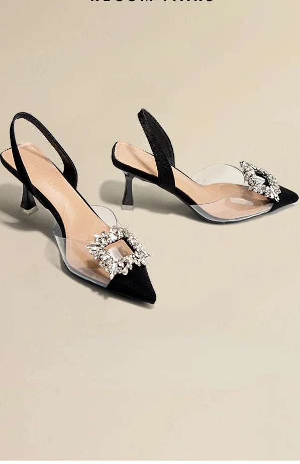 Luxury MC THE BLACK DIAMOND summer women’s high heel shoes with crystal embellishments and open-toe sandal design.