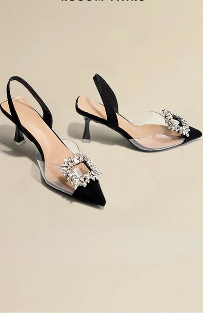 Luxury MC THE BLACK DIAMOND summer women’s high heel shoes with crystal embellishments and open-toe sandal design.