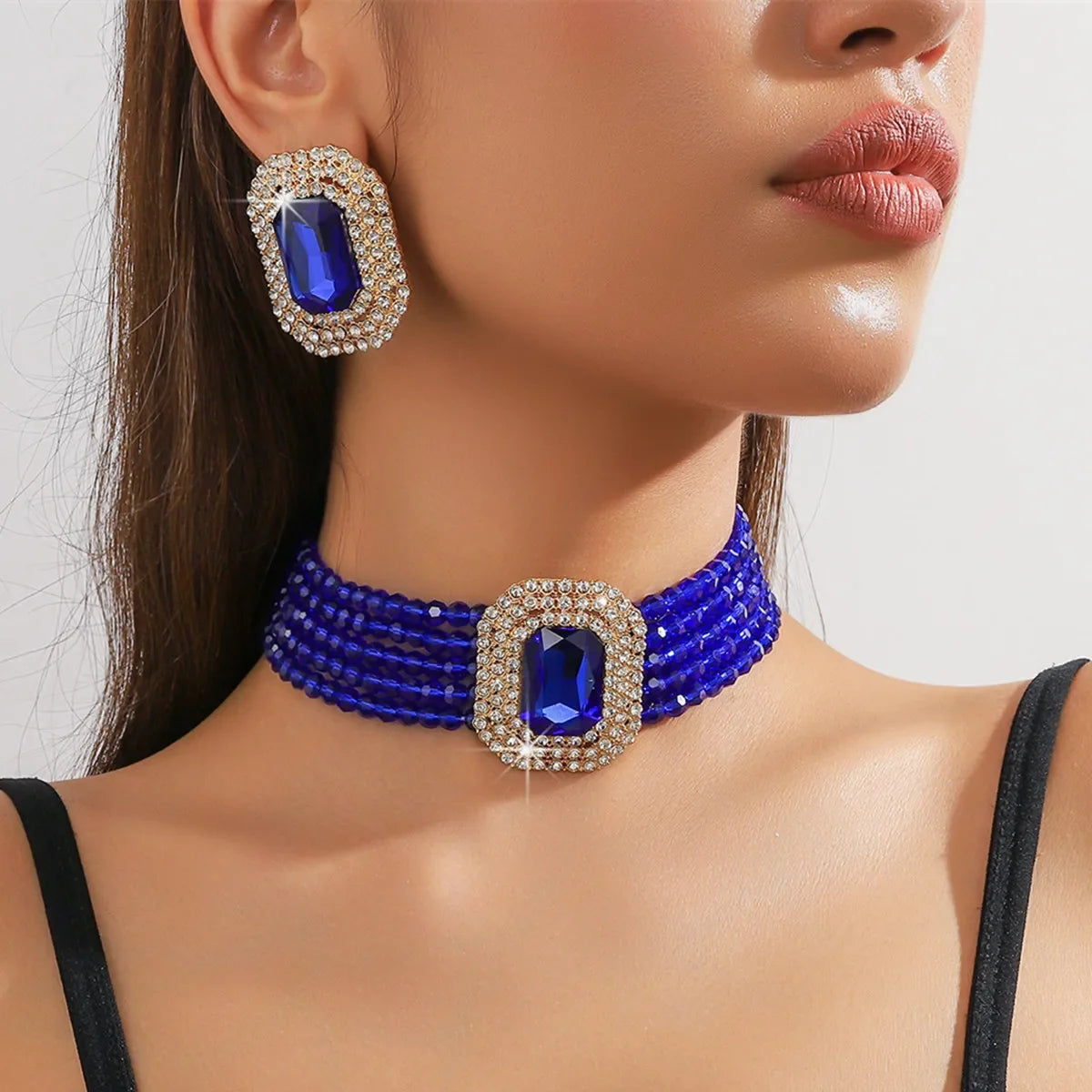 Elegant crystal necklace and geometric square pearl earrings for women by 𝕄𝕔 𝕋𝕙𝕖 𝔹𝕝𝕒𝕔𝕜 𝔻𝕚𝕒𝕞𝕠