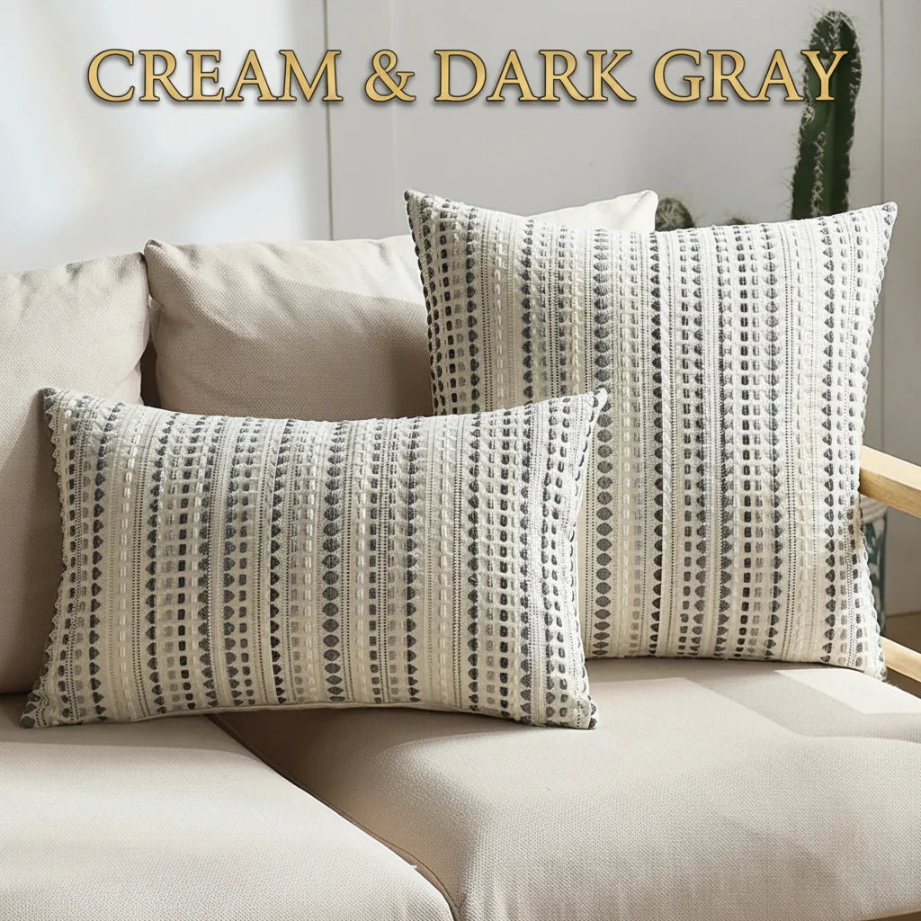 Nordic striped dots woven cushion cover by MC THE BLACK DIAMOND, cotton and linen geometric throw pillowcase for sofa decor.