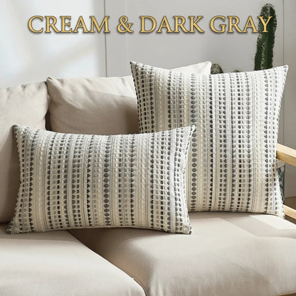 Nordic striped dots woven cushion cover by MC THE BLACK DIAMOND, cotton and linen geometric throw pillowcase for sofa decor.