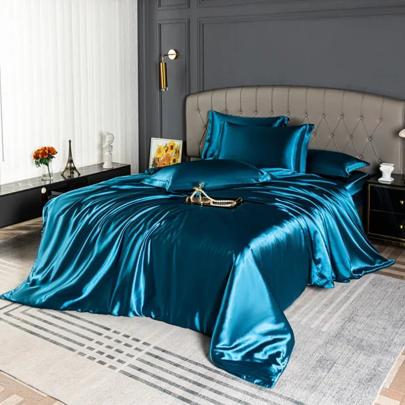 Luxury MC The Black Diamonds satin duvet cover set in solid color, featuring soft, high-end bedsheets for single, double, queen, and king sizes.