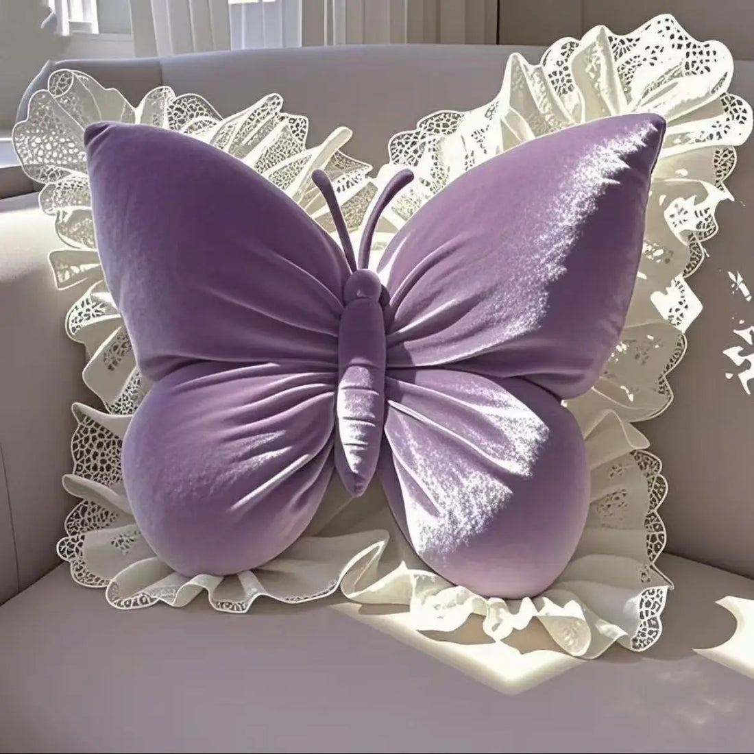 Princess butterfly throw pillow by MC The Black Diamond featuring a butterfly design, perfect for sofa, bedroom, or living room decor.