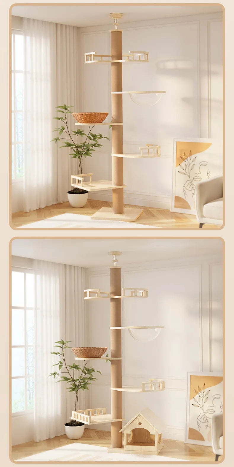 MC THE BLACK DIAMOND YXT Cat Tree with cat nest and perch, multi-level floor-to-ceiling tower for cats to scratch, climb, and relax.