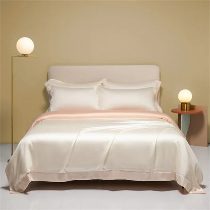Natural Mulberry Silk duvet cover by MC The Black Diamonds, solid color quilt cover in king size with smooth, luxurious fabric.