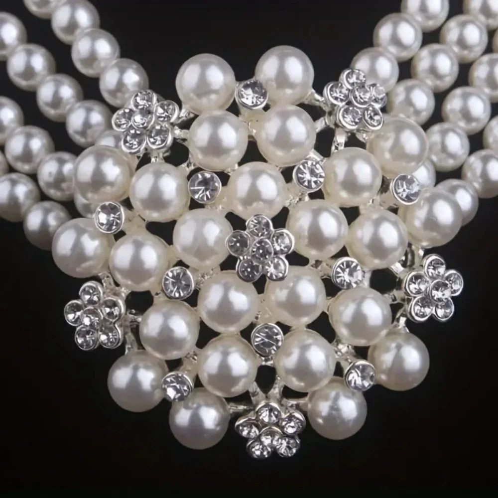 Vintage style pearl wedding jewelry set with necklace and earrings by MC THE BLACK DIAMOND, perfect for weddings and special occasions.
