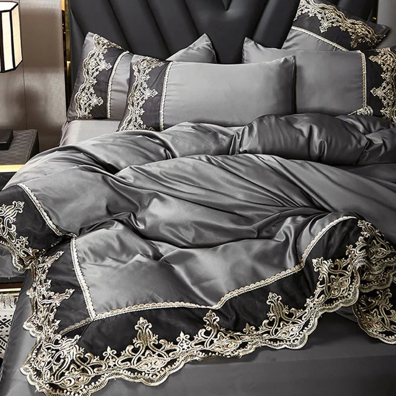 European ice rayon bed skirt from MC THE BLACK DIAMOND, part of the summer bedding set, with a soft, elegant design for home decor.