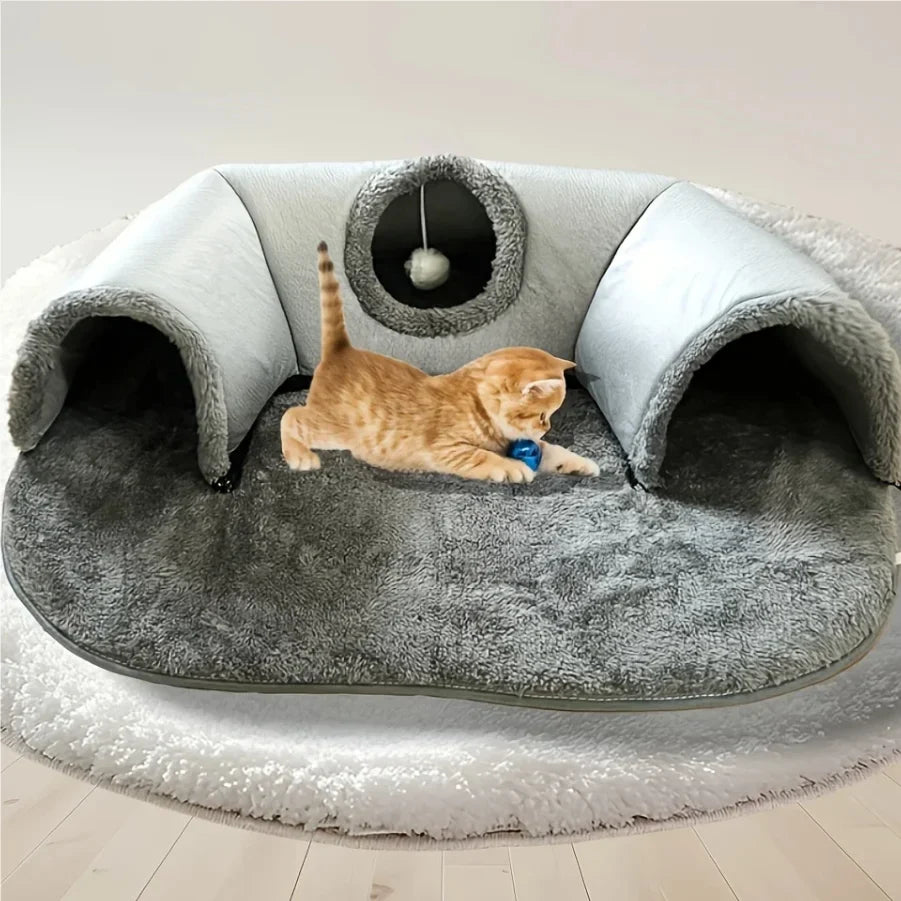 MC THE BLACK DIAMOND cozy cat tunnel bed and play mat for small animals, soft fabric with tunnel design for fun and comfort