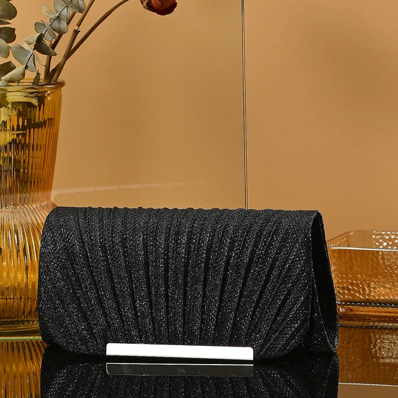 Silver wedding clutch bag with rhinestones, elegant ladies evening purse, black diamond brand, perfect for formal events and banquets.
