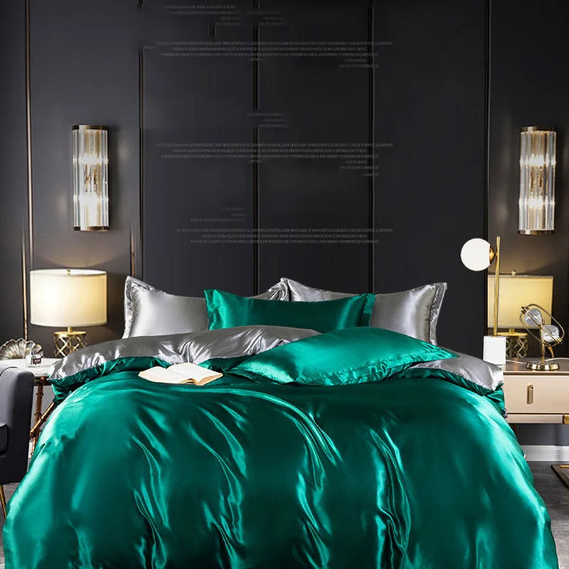 Luxury Mulberry Satin Bedding Set with silky duvet cover and sheets, soft, skin-friendly high-end queen-sized bedsheets from 𝕄𝕔 𝕋𝕙𝕖 𝔹𝕝𝕒𝕔𝕜 �