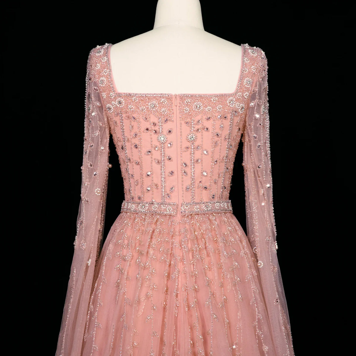 MC Luxury Pink Dubai Evening Dress by MC THE BLACK DIAMOND, elegant pink evening gown with intricate details and flowing fabric.