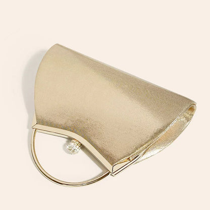 Gold MC THE BLACK DIAMOND pleated evening clutch handbag with top handle, glitter finish, diamond accents, suited for wedding or party.