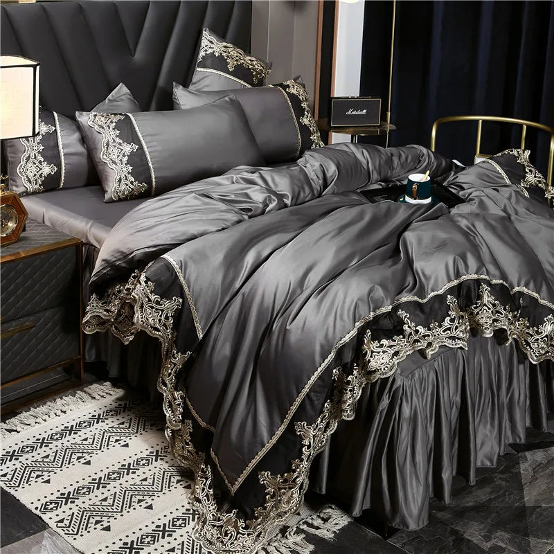 European-style Summer Ice Rayon Bed Skirt from MC THE BLACK DIAMOND, showcasing soft, lightweight fabric and elegant bedding decor.