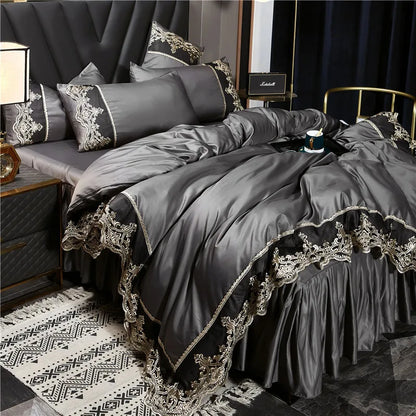 European-style Summer Ice Rayon Bed Skirt from MC THE BLACK DIAMOND, showcasing soft, lightweight fabric and elegant bedding decor.