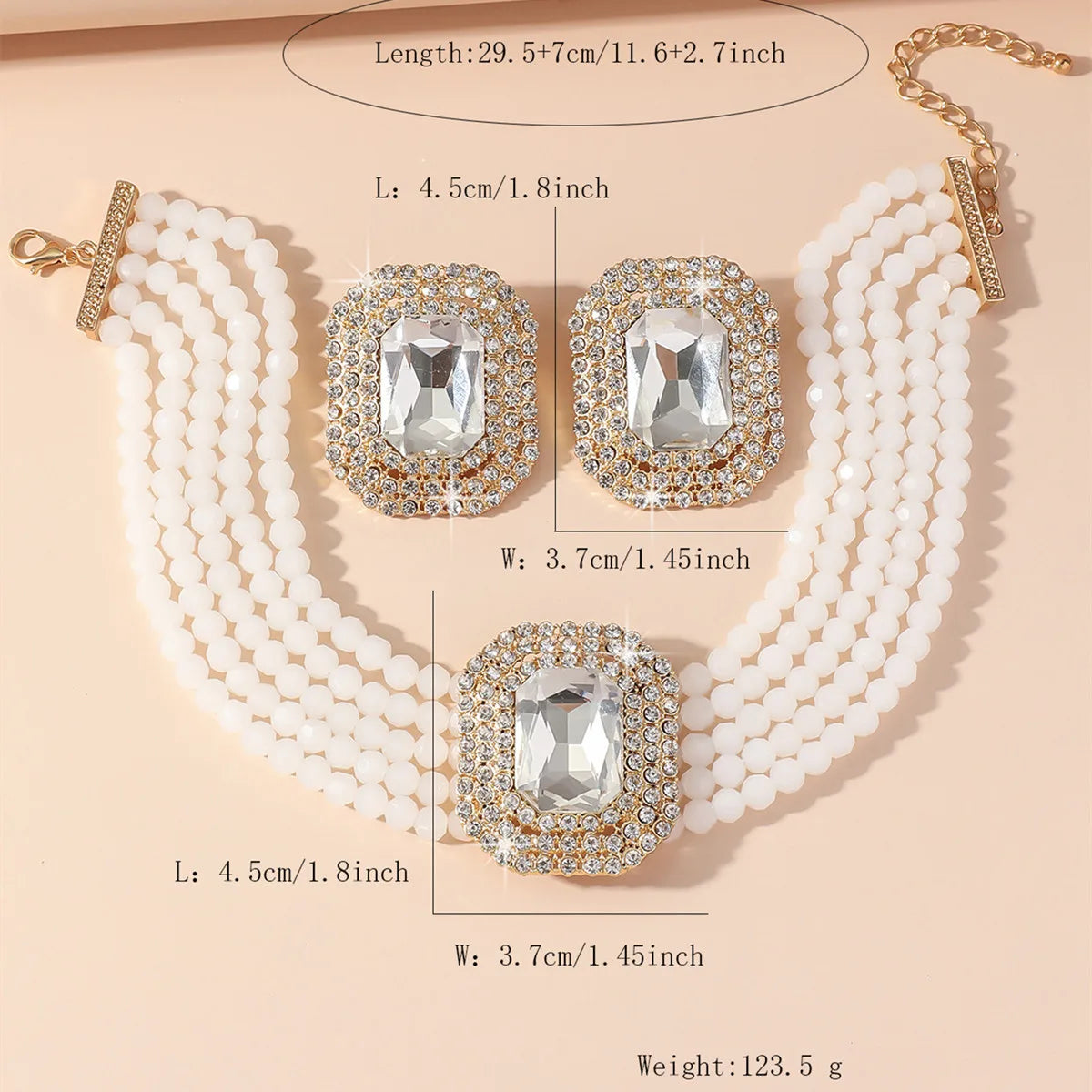 Crystal necklace and geometric square pearl earrings set by 𝕄𝕮 𝕋𝕙𝕖 𝔹𝕝𝕒𝕔𝕜 𝔻𝕚𝕒𝕞𝕠�
