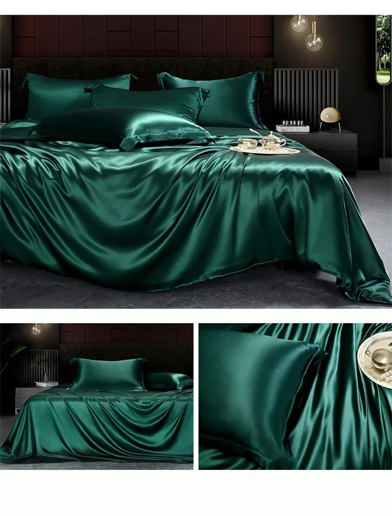 Solid silk bedding set with duvet cover, sheets, pillowcases, and bedspreads by 𝕄𝕮 𝕋𝕙𝕖 𝔹𝕝𝕒𝕔𝕜 𝔻𝕚�