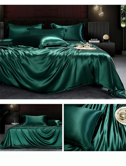 Solid silk bedding set with duvet cover, sheets, pillowcases, and bedspreads by 𝕄𝕮 𝕋𝕙𝕖 𝔹𝕝𝕒𝕔𝕜 𝔻𝕚�